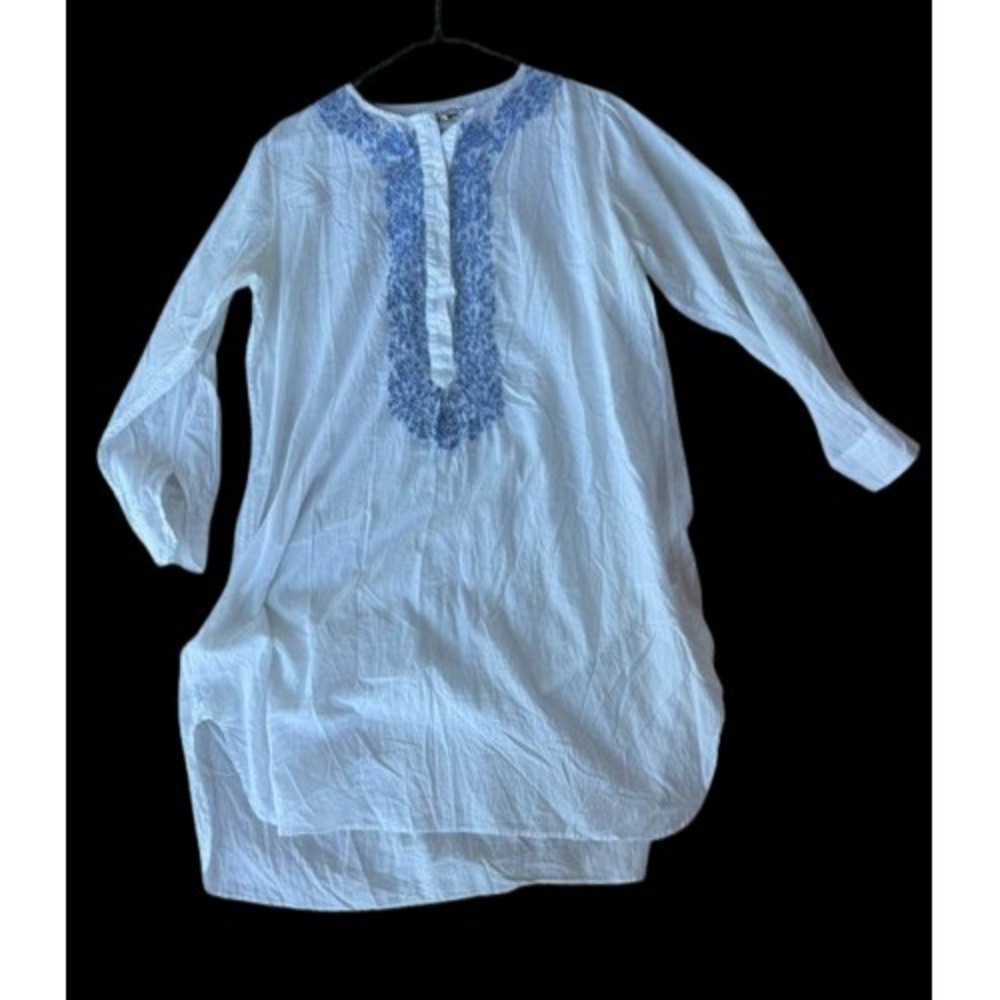 Nili Lotan Womens Embroidered Tunic Blouse White Blue Boho Peasant S Lagenlook‎ - Picture 2 of 6